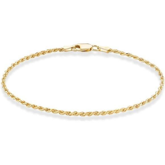 Gold Over Silver Rope Chain Anklet for Women Italian 925 Dainty Foot Bracelet - Picture 1 of 6
